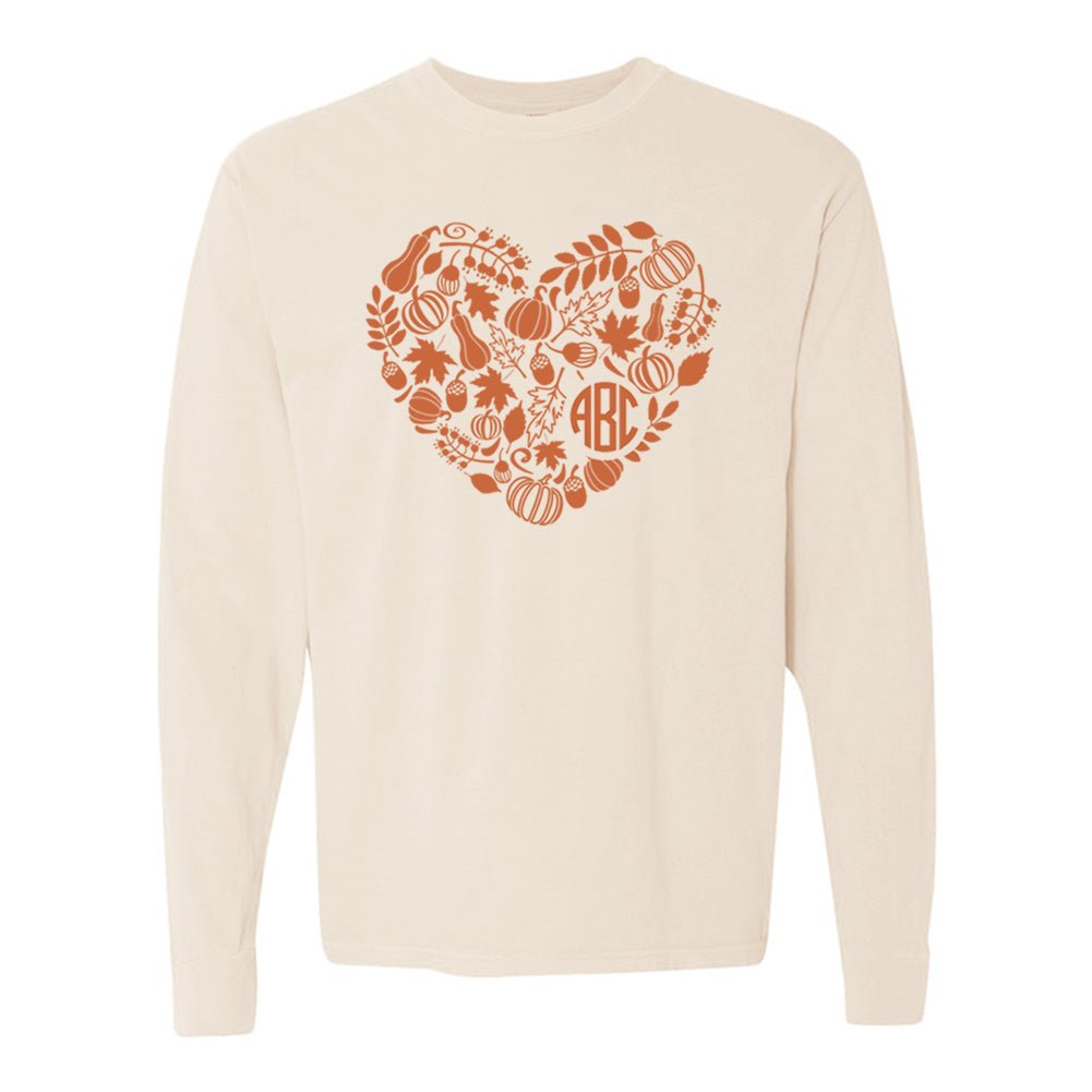 Monogrammed 'Autumn Heart' Long Sleeve T-Shirt - United Monograms