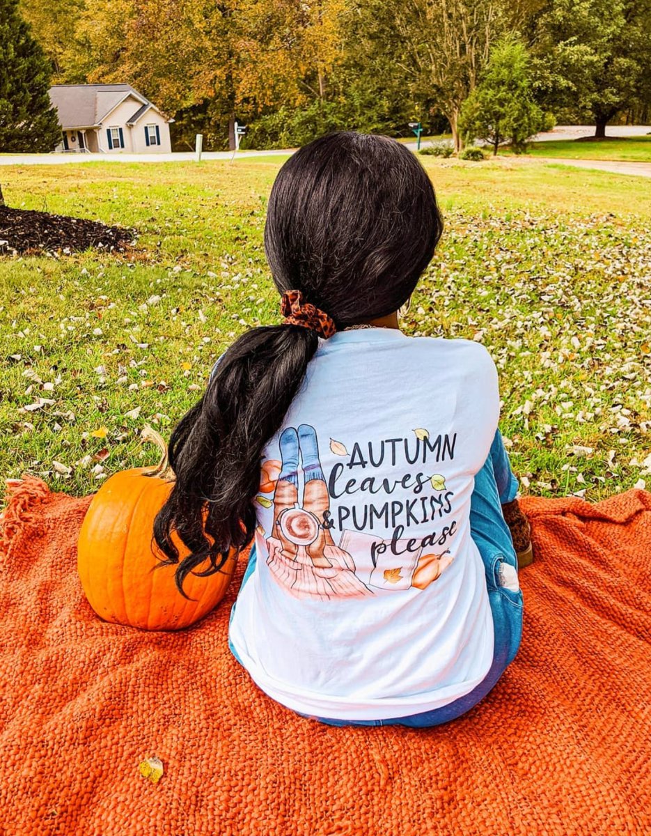 Monogrammed 'Autumn Leaves & Pumpkins Please' Front & Back Long Sleeve T-Shirt - United Monograms