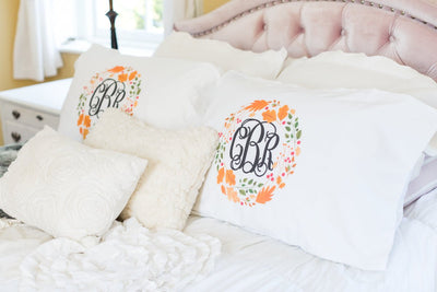 Monogrammed 'Autumn Wreath' Pillowcase Set - United Monograms