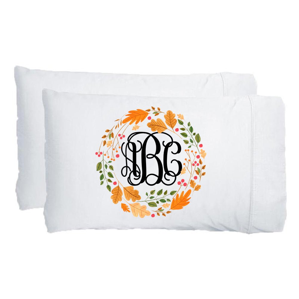 Monogrammed 'Autumn Wreath' Pillowcase Set - United Monograms