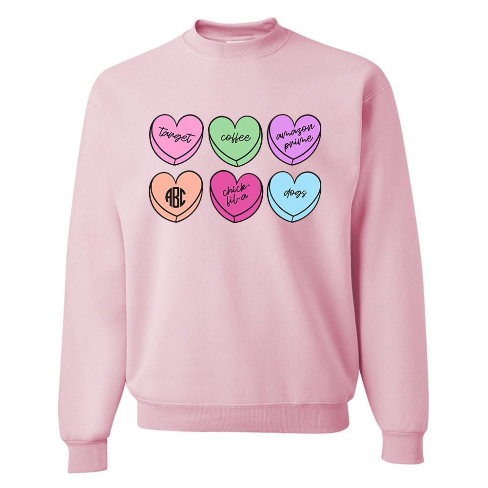 Monogrammed 'Basic Girl Candy Hearts' Crewneck Sweatshirt - United Monograms