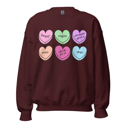 Monogrammed 'Basic Girl Candy Hearts' Crewneck Sweatshirt - United Monograms