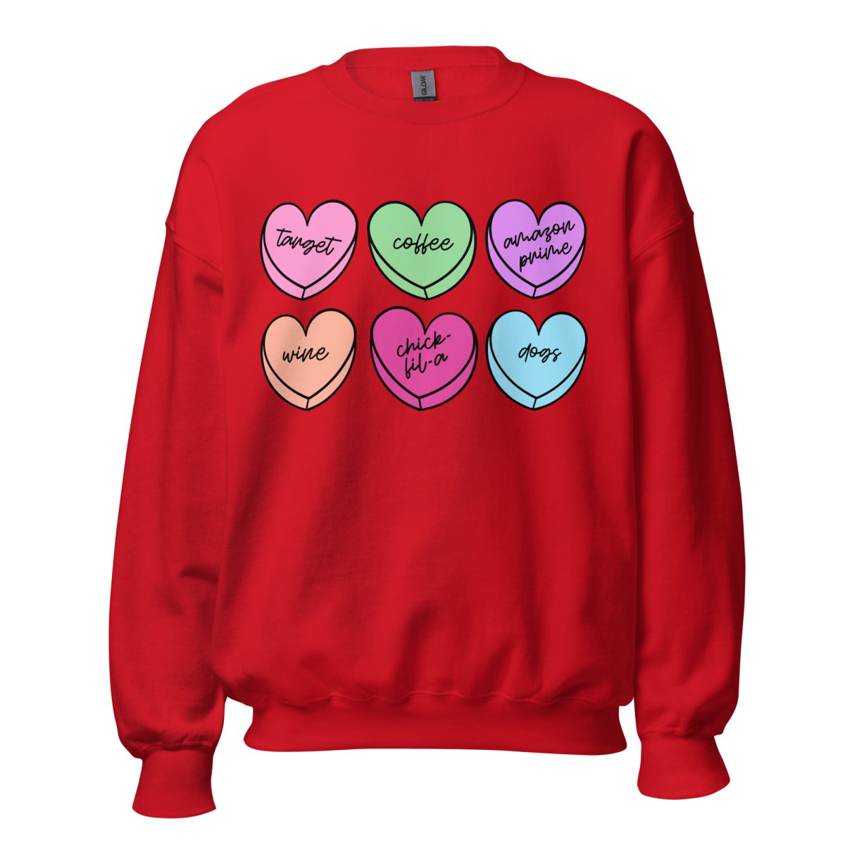 Monogrammed 'Basic Girl Candy Hearts' Crewneck Sweatshirt - United Monograms