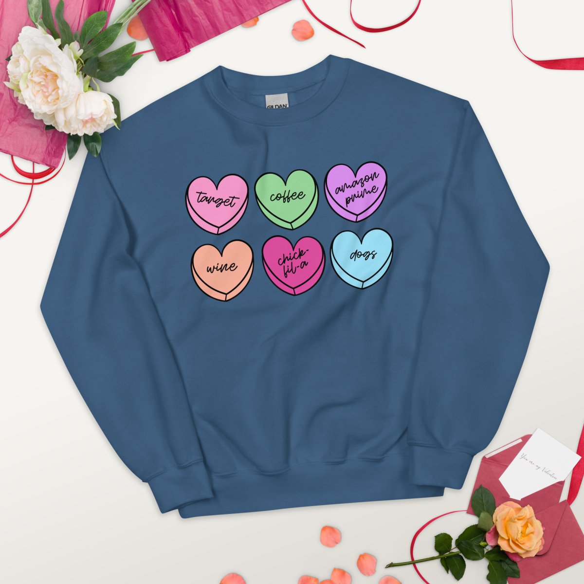 Monogrammed 'Basic Girl Candy Hearts' Crewneck Sweatshirt - United Monograms