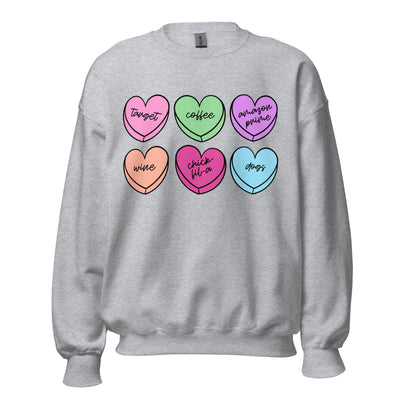 Monogrammed 'Basic Girl Candy Hearts' Crewneck Sweatshirt - United Monograms