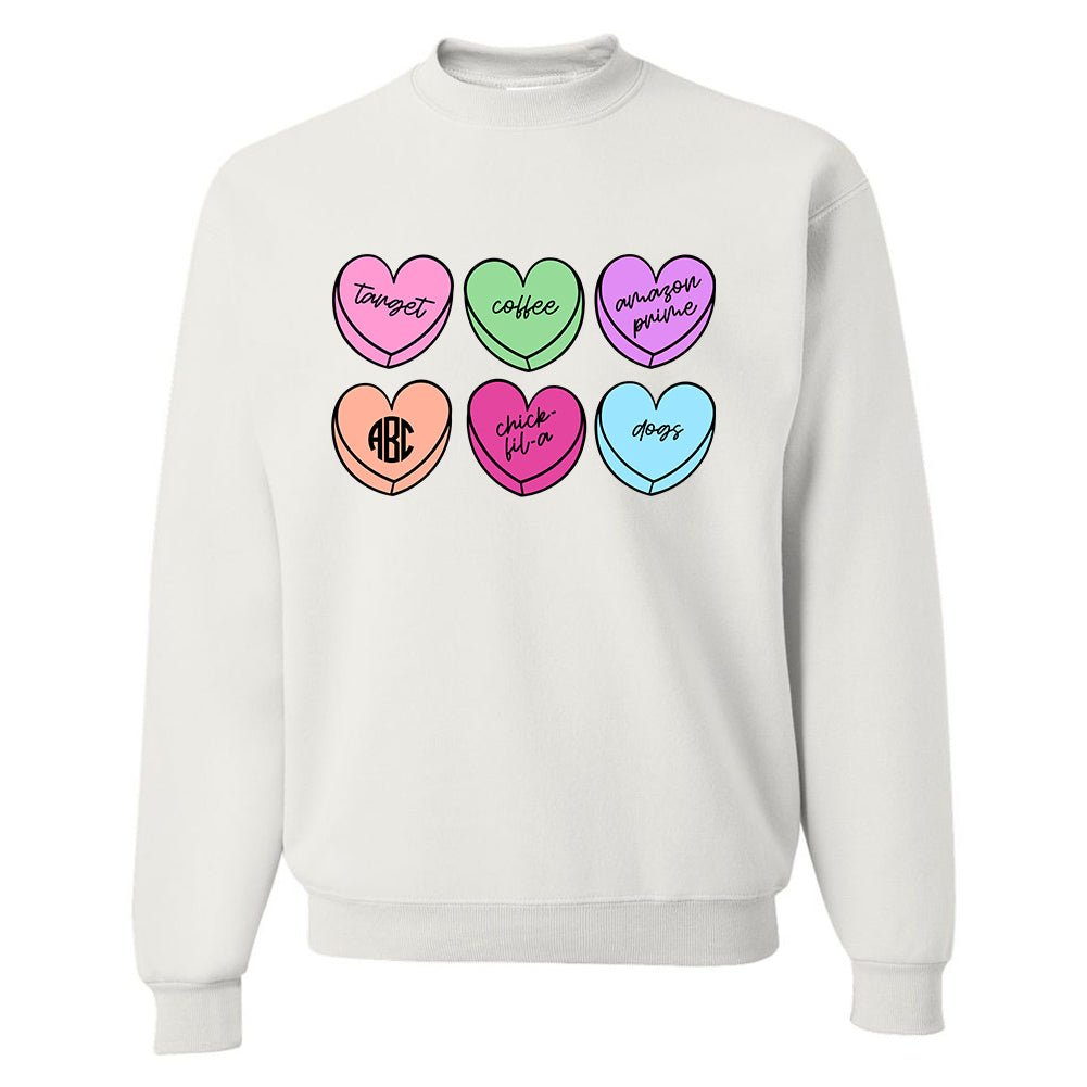 Monogrammed 'Basic Girl Candy Hearts' Crewneck Sweatshirt - United Monograms