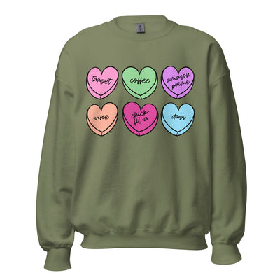 Monogrammed 'Basic Girl Candy Hearts' Crewneck Sweatshirt - United Monograms