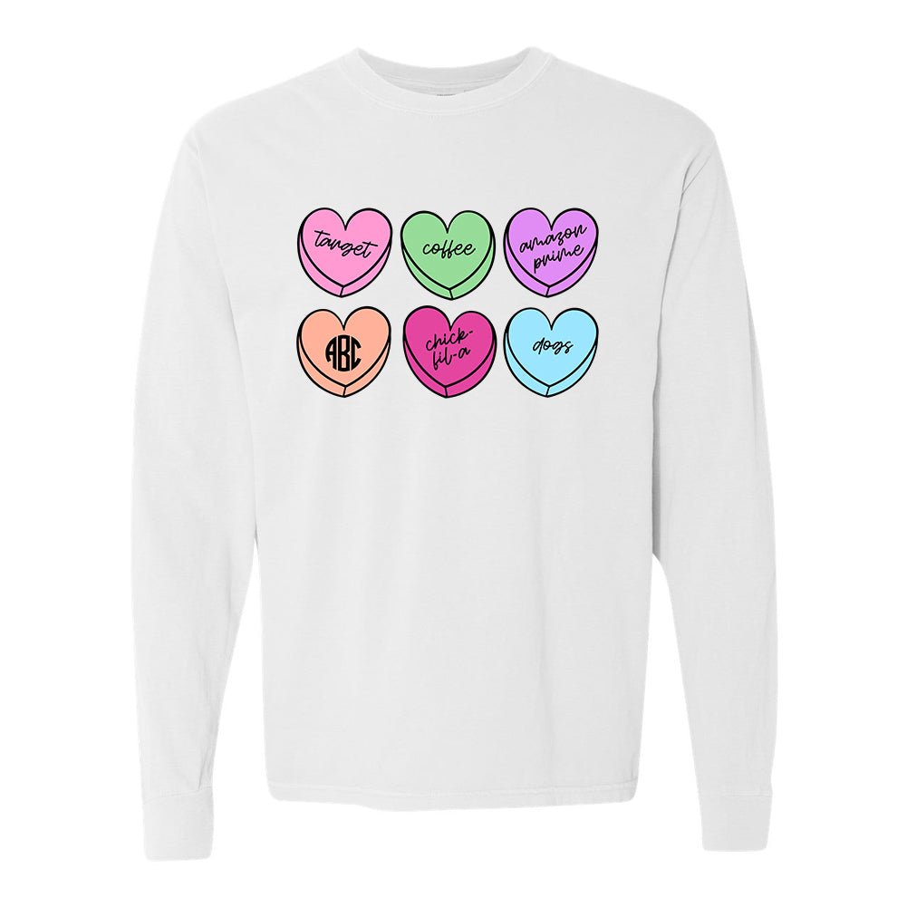 Monogrammed 'Basic Girl Candy Hearts' Long Sleeve T-Shirt - United Monograms