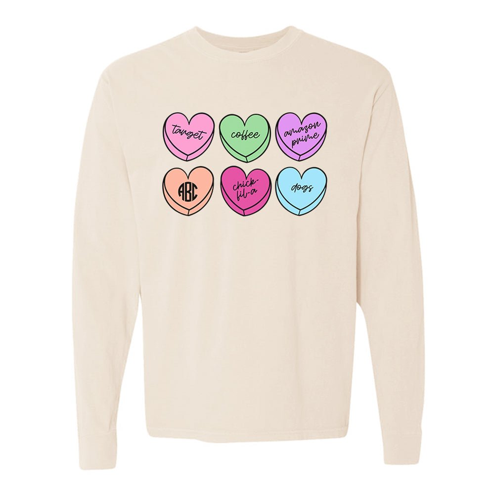 Monogrammed 'Basic Girl Candy Hearts' Long Sleeve T-Shirt - United Monograms