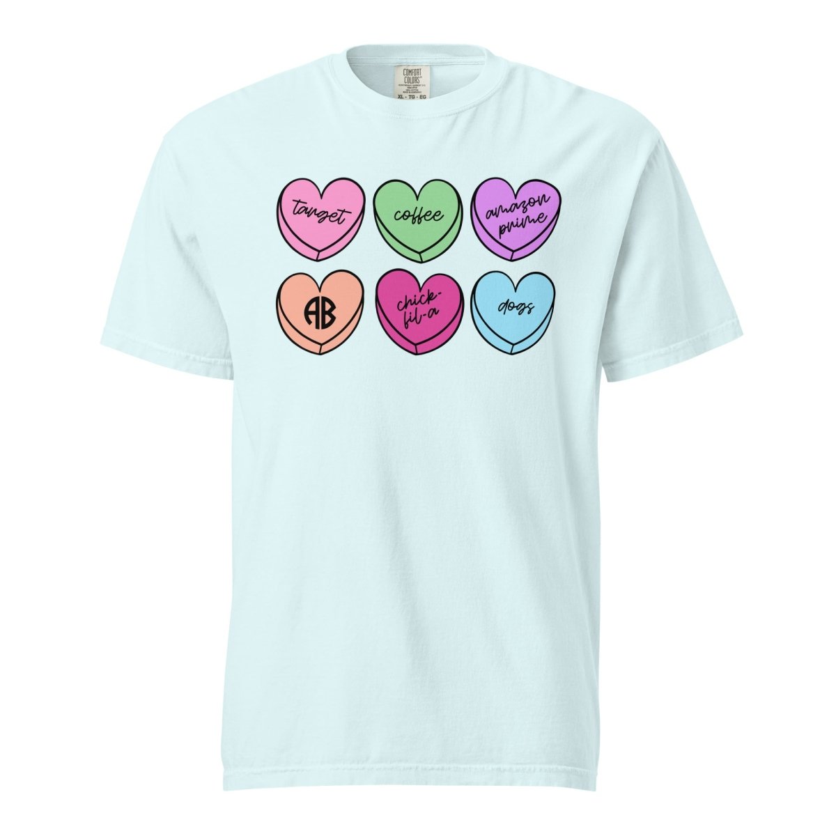 Monogrammed 'Basic Girl Candy Hearts' T-Shirt - United Monograms