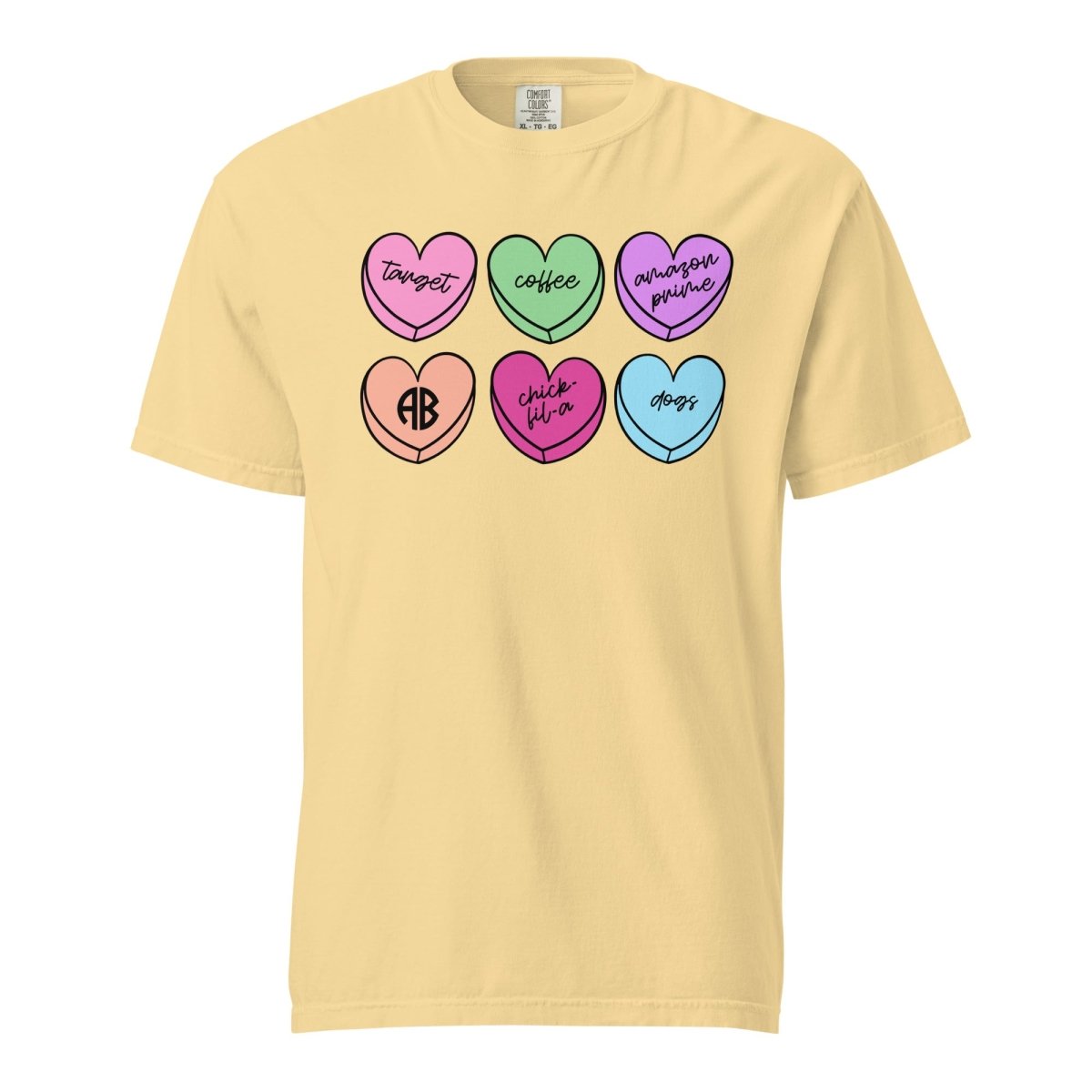 Monogrammed 'Basic Girl Candy Hearts' T-Shirt - United Monograms