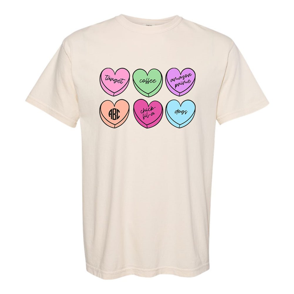 Monogrammed 'Basic Girl Candy Hearts' T-Shirt - United Monograms