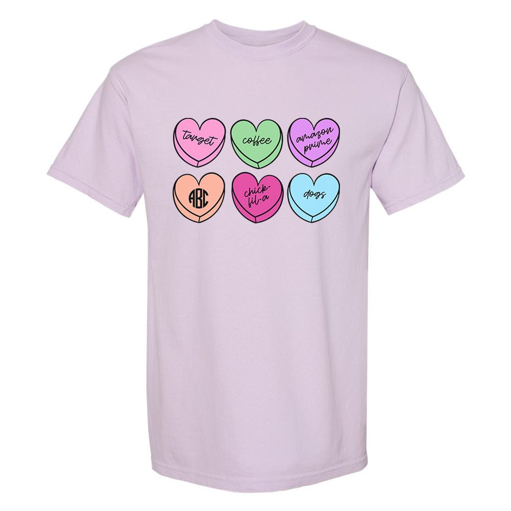 Monogrammed 'Basic Girl Candy Hearts' T-Shirt - United Monograms