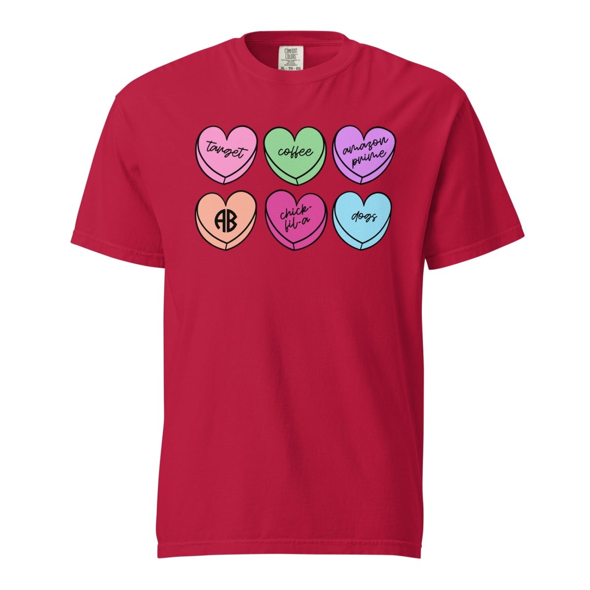 Monogrammed 'Basic Girl Candy Hearts' T-Shirt - United Monograms