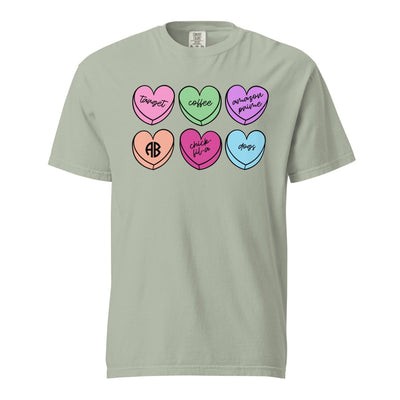 Monogrammed 'Basic Girl Candy Hearts' T-Shirt - United Monograms