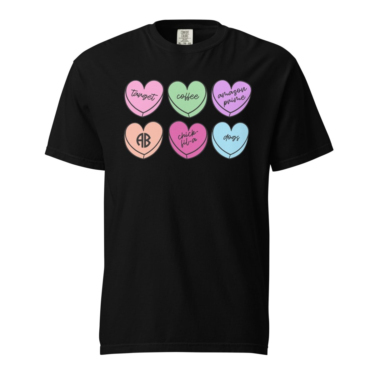 Monogrammed 'Basic Girl Candy Hearts' T-Shirt - United Monograms