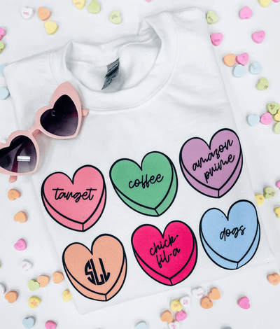 Monogrammed 'Basic Girl Candy Hearts' T-Shirt - United Monograms