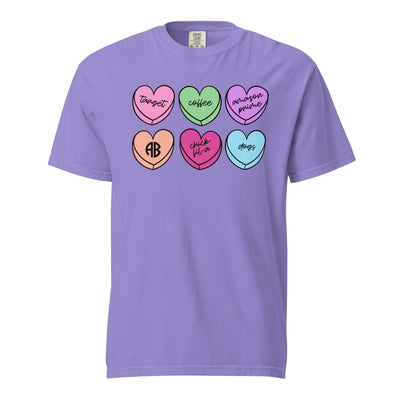 Monogrammed 'Basic Girl Candy Hearts' T-Shirt - United Monograms