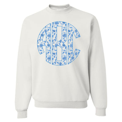 Monogrammed 'Blue & White Chinoiserie' Big Print Sweatshirt - United Monograms