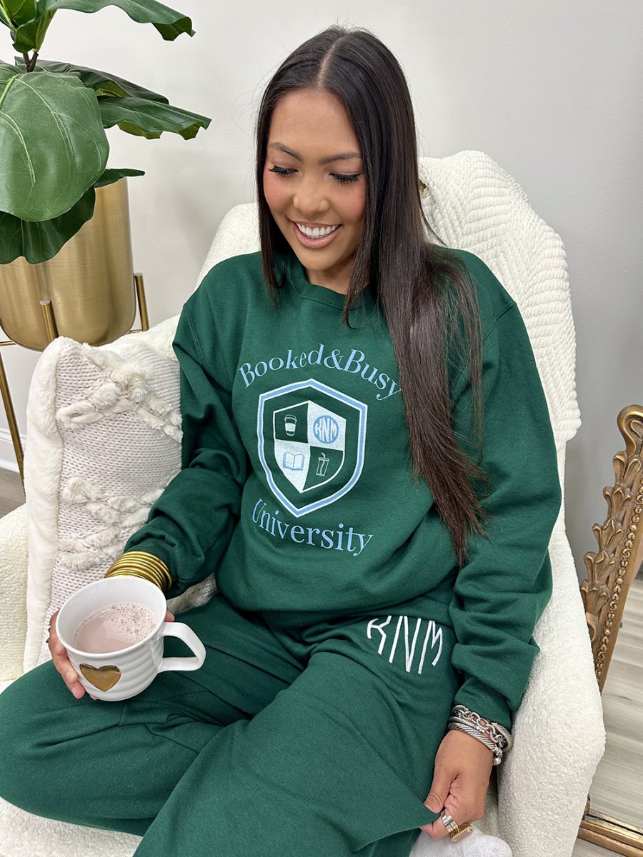 Monogrammed 'Booked & Busy University' Crewneck Sweatshirt - United Monograms