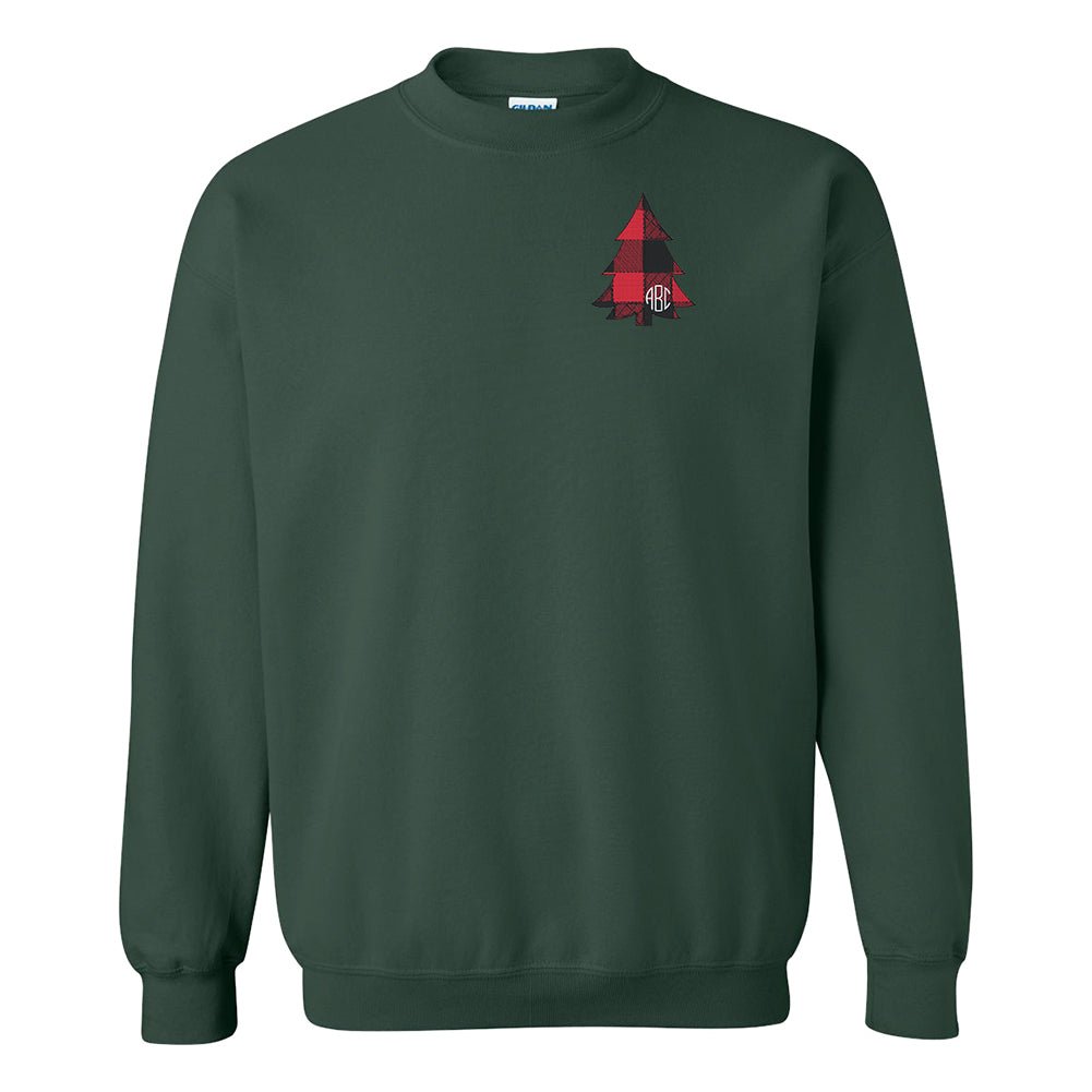 Monogrammed Buffalo Check Christmas Tree Crewneck Sweatshirt - United Monograms