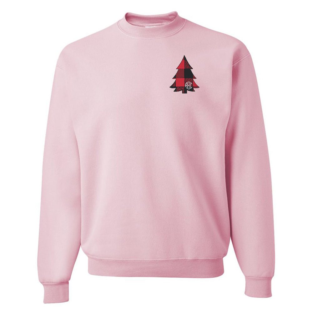 Monogrammed Buffalo Check Christmas Tree Crewneck Sweatshirt - United Monograms