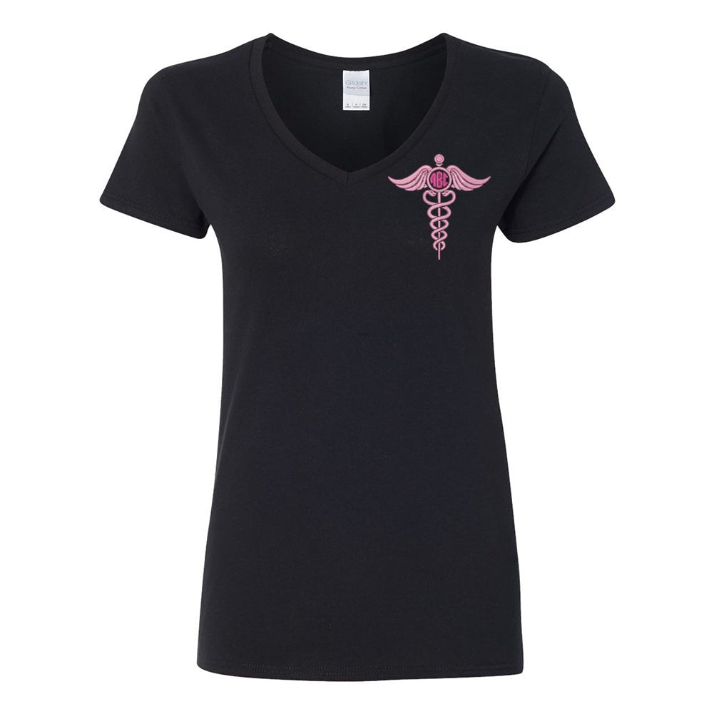 Monogrammed Caduceus V-Neck T-Shirt - United Monograms