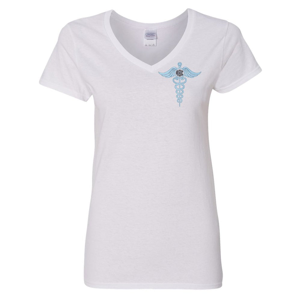 Monogrammed Caduceus V-Neck T-Shirt - United Monograms