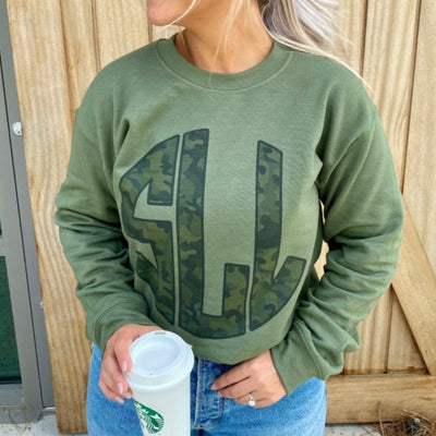 Monogrammed 'Camo' Big Print Crewneck Sweatshirt - United Monograms