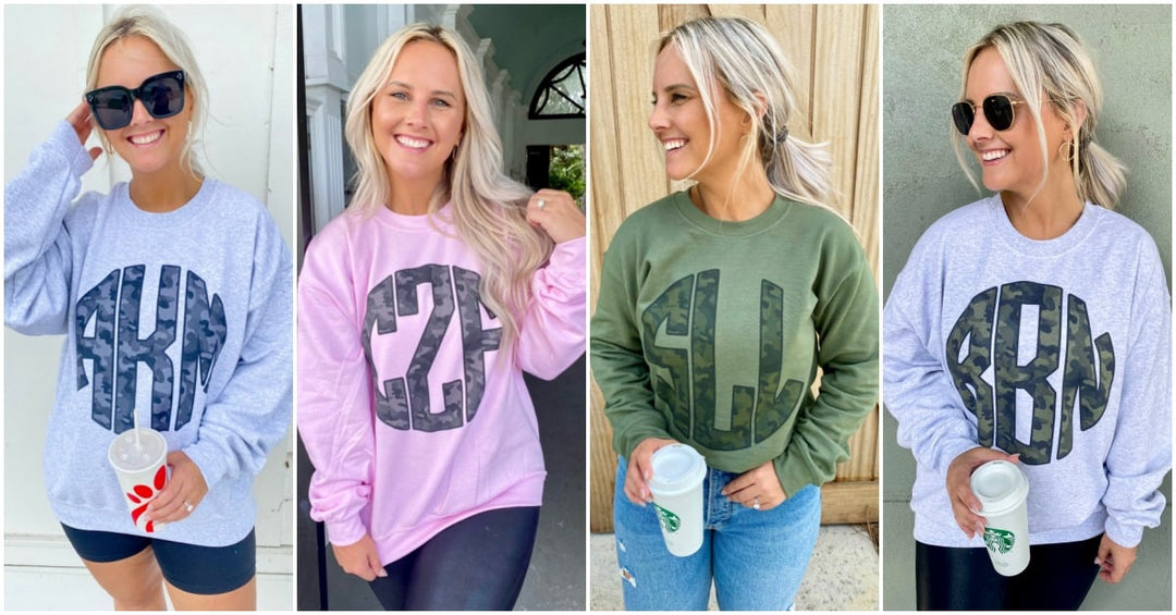 Monogrammed Camo Big Print Crewneck Sweatshirt United Monograms