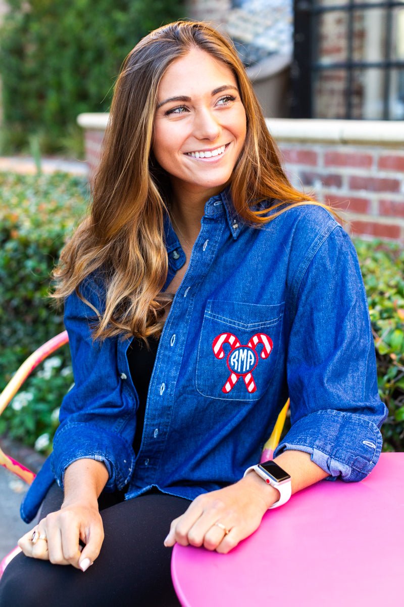 Monogrammed 'Candy Cane' Oversized Denim Shirt - United Monograms