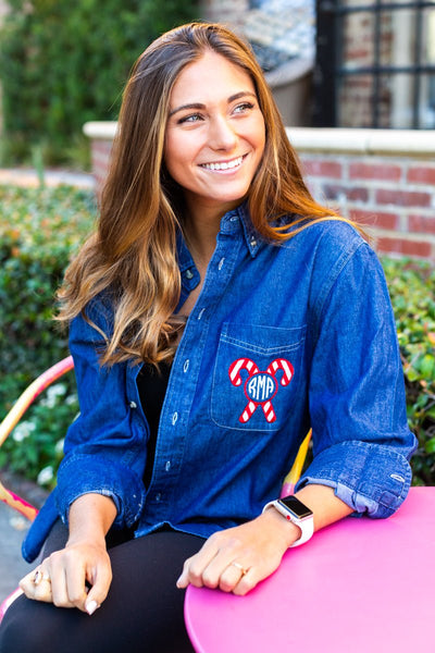 Monogrammed 'Candy Cane' Oversized Denim Shirt - United Monograms