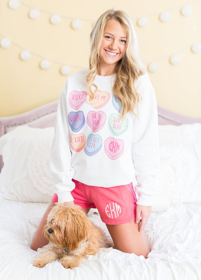 Monogrammed 'Candy Hearts' Crewneck Sweatshirt - United Monograms