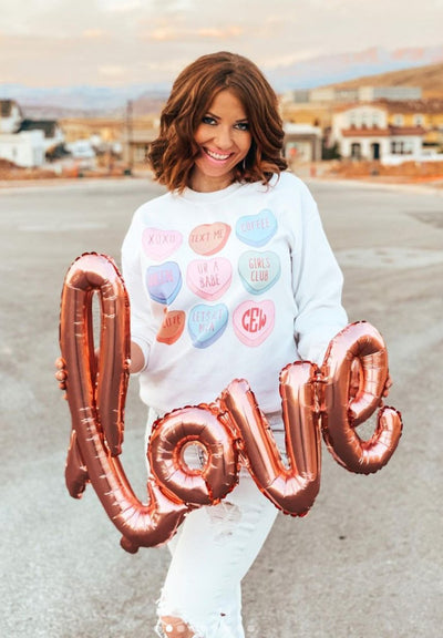 Monogrammed 'Candy Hearts' Crewneck Sweatshirt - United Monograms