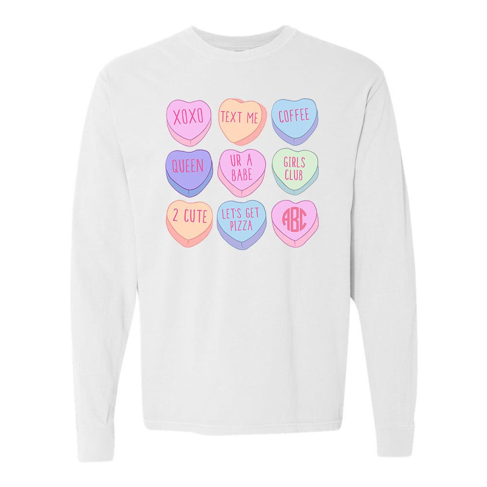 Monogrammed 'Candy Hearts' Long Sleeve T-Shirt - United Monograms