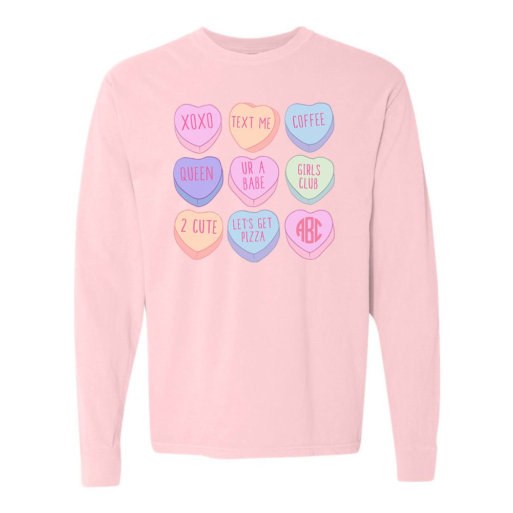 Monogrammed 'Candy Hearts' Long Sleeve T-Shirt - United Monograms