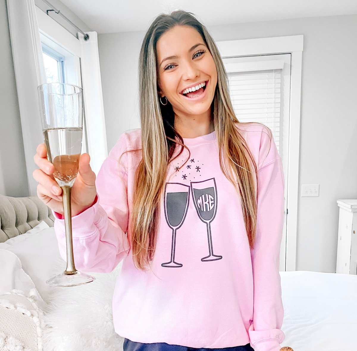 Monogrammed 'Champagne Glasses' Crewneck Sweatshirt - United Monograms