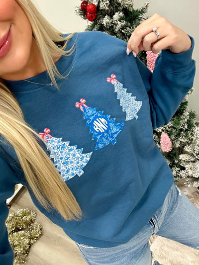 Monogrammed 'Chinoiserie Christmas Trees' Crewneck Sweatshirt - United Monograms