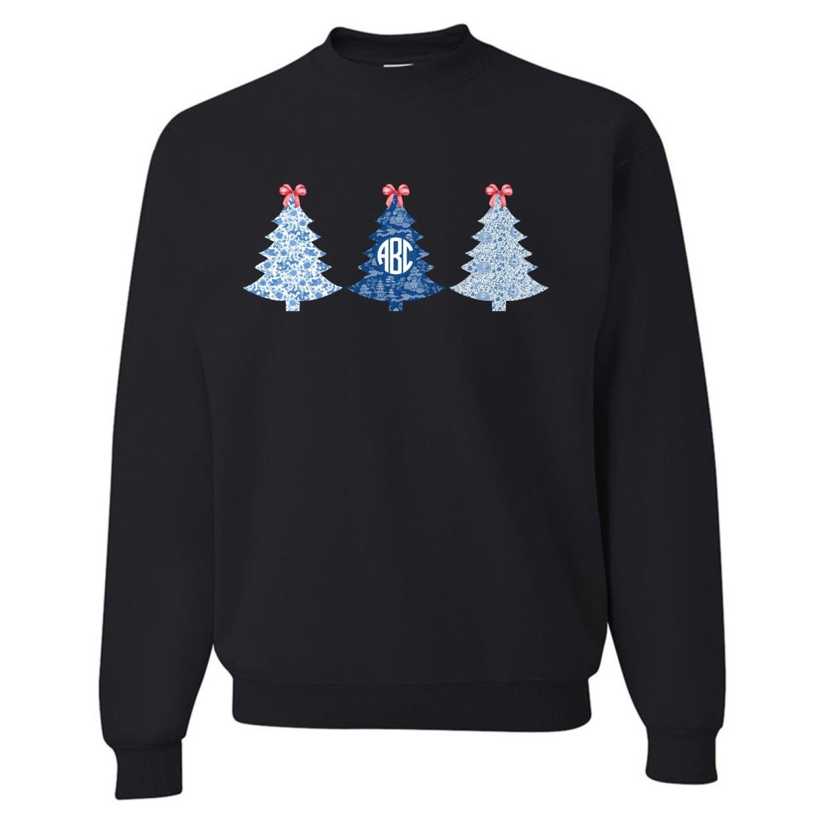 Monogrammed 'Chinoiserie Christmas Trees' Crewneck Sweatshirt - United Monograms