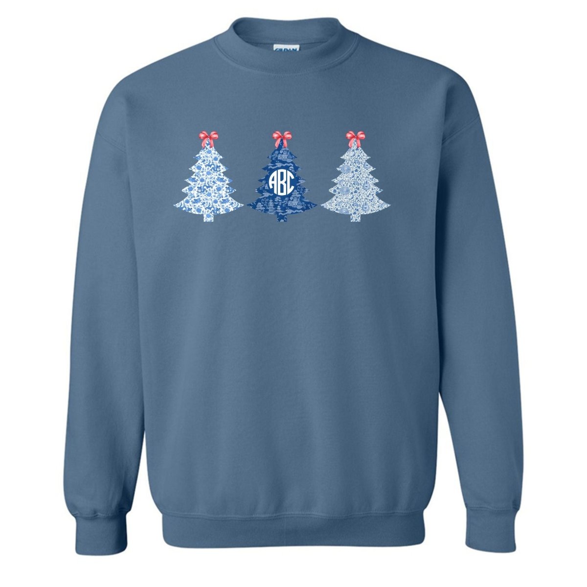 Monogrammed 'Chinoiserie Christmas Trees' Crewneck Sweatshirt - United Monograms