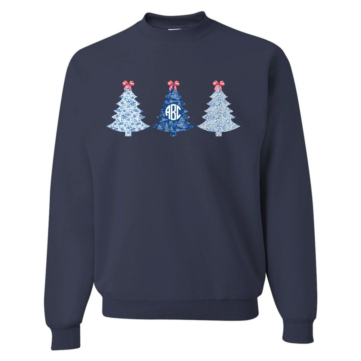 Monogrammed 'Chinoiserie Christmas Trees' Crewneck Sweatshirt - United Monograms