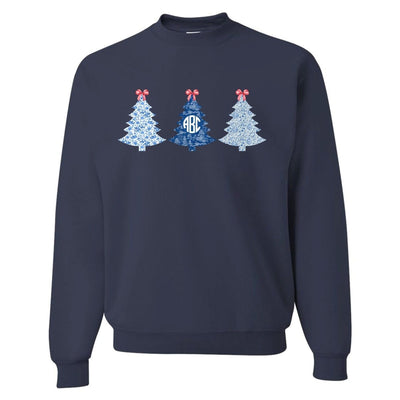 Monogrammed 'Chinoiserie Christmas Trees' Crewneck Sweatshirt - United Monograms