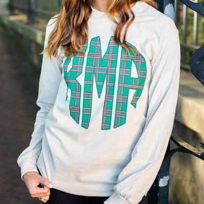 Monogrammed 'Christmas Plaid' Big Print Basic Long Sleeve T - Shirt - United Monograms