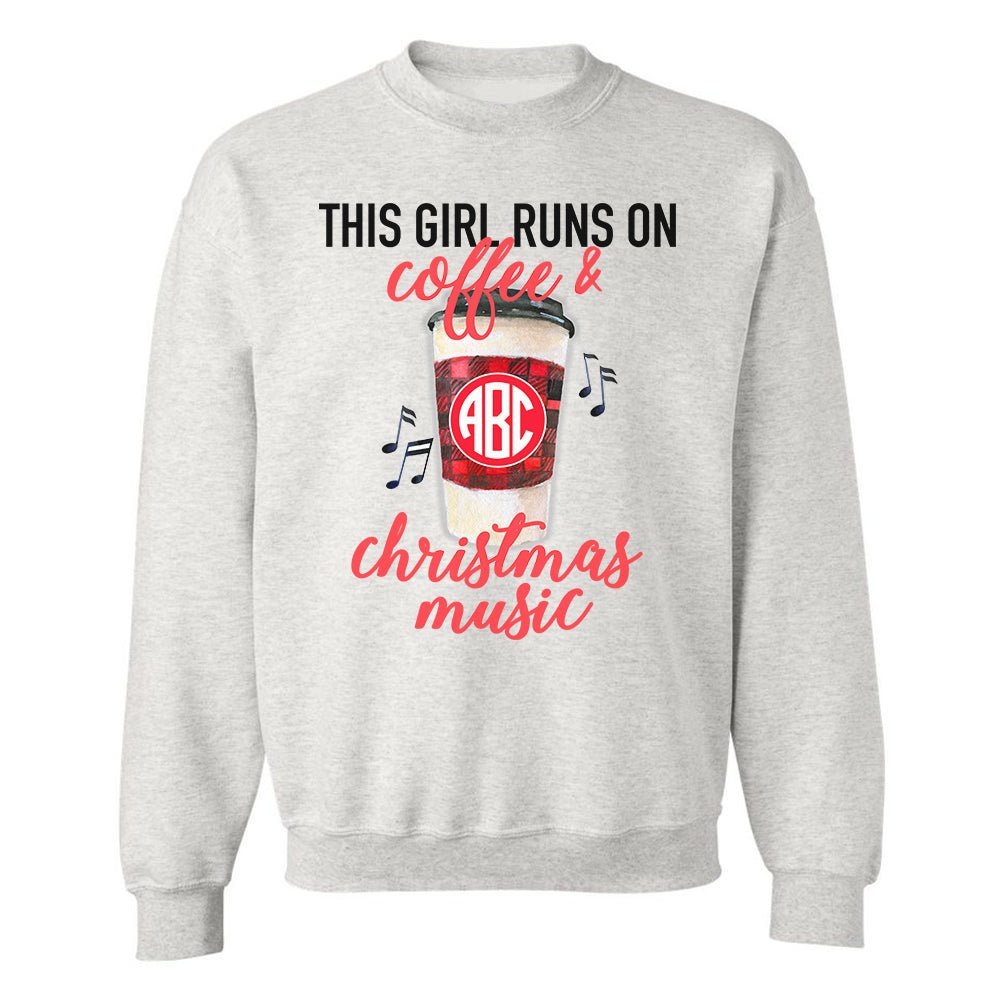 Monogrammed 'Coffee & Christmas Music' Crewneck Sweatshirt - United Monograms