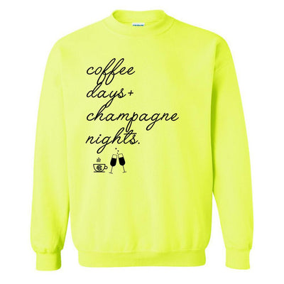 Monogrammed 'Coffee Days + Champagne Nights' Neon Crewneck Sweatshirt - United Monograms