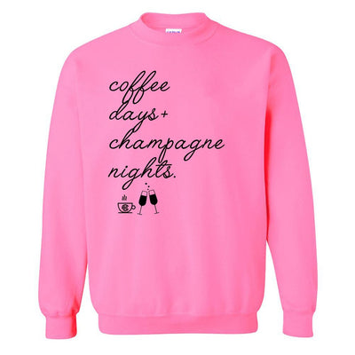 Monogrammed 'Coffee Days + Champagne Nights' Neon Crewneck Sweatshirt - United Monograms