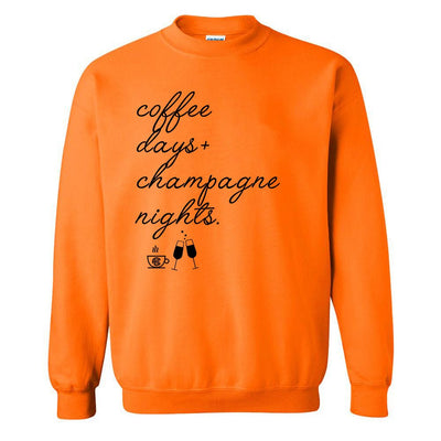 Monogrammed 'Coffee Days + Champagne Nights' Neon Crewneck Sweatshirt - United Monograms