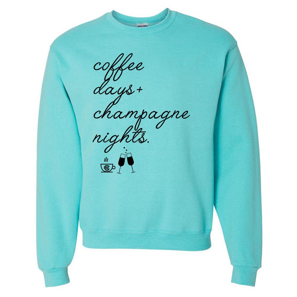 Monogrammed 'Coffee Days + Champagne Nights' Neon Crewneck Sweatshirt - United Monograms