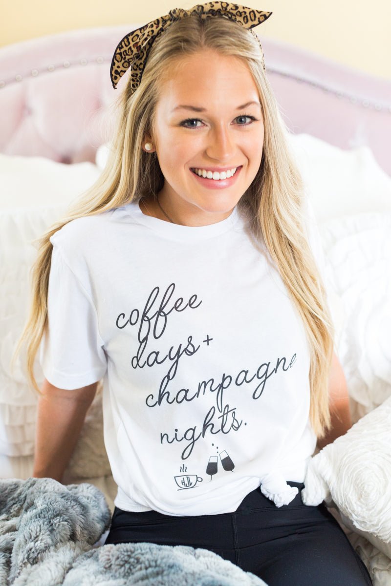 Monogrammed 'Coffee Days + Champagne Nights' Premium T-Shirt - United Monograms