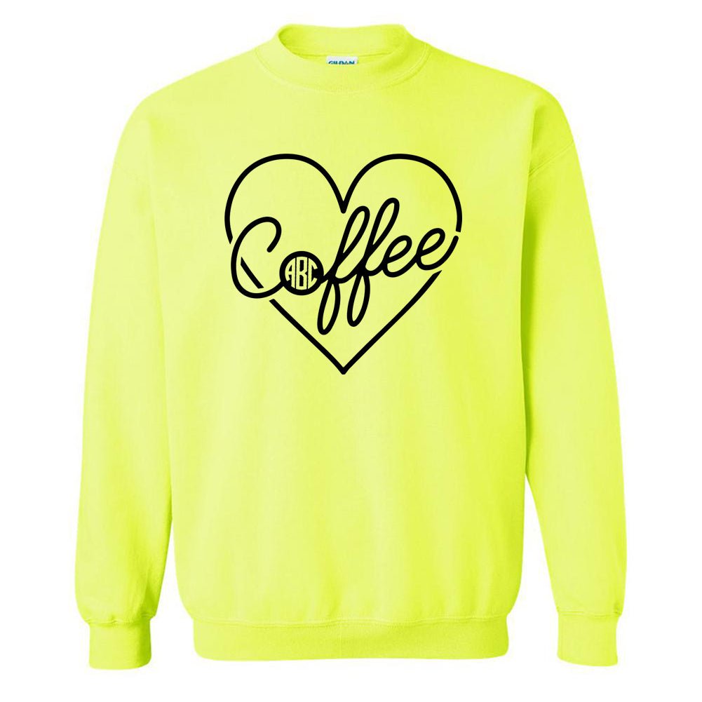 Monogrammed 'Coffee Heart' Neon Crewneck Sweatshirt - United Monograms